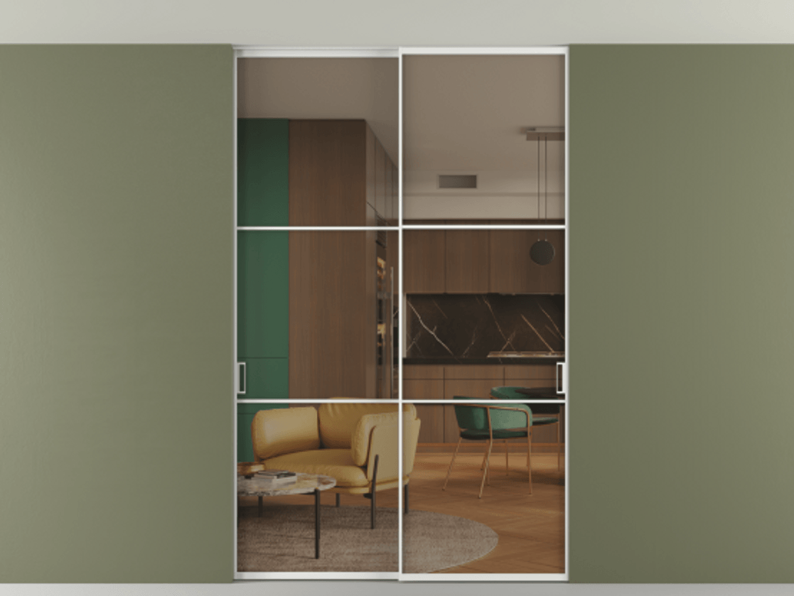 Перегородка Формато внутри проёма скрытое крепление в потолок 2 створки АЛПР 040.03 Алюминий белоснежный Прозрачное бронзовое стекло, триплекс. Цена 307770 ₽ 1. Полотно 2 шт. (800/2100 мм)
2. Комплект установки раздвижной системы
3. Базовый комплект фурнитуры
4. Ручка Рондо. Фабрика дверей Волховец 8 (800) 551 43 19 Перегородка Формато внутри проёма скрытое крепление в потолок 2 створки АЛПР 040.03 Алюминий белоснежный Прозрачное бронзовое стекло, триплекс Цена 307770 ₽ | Volhovec