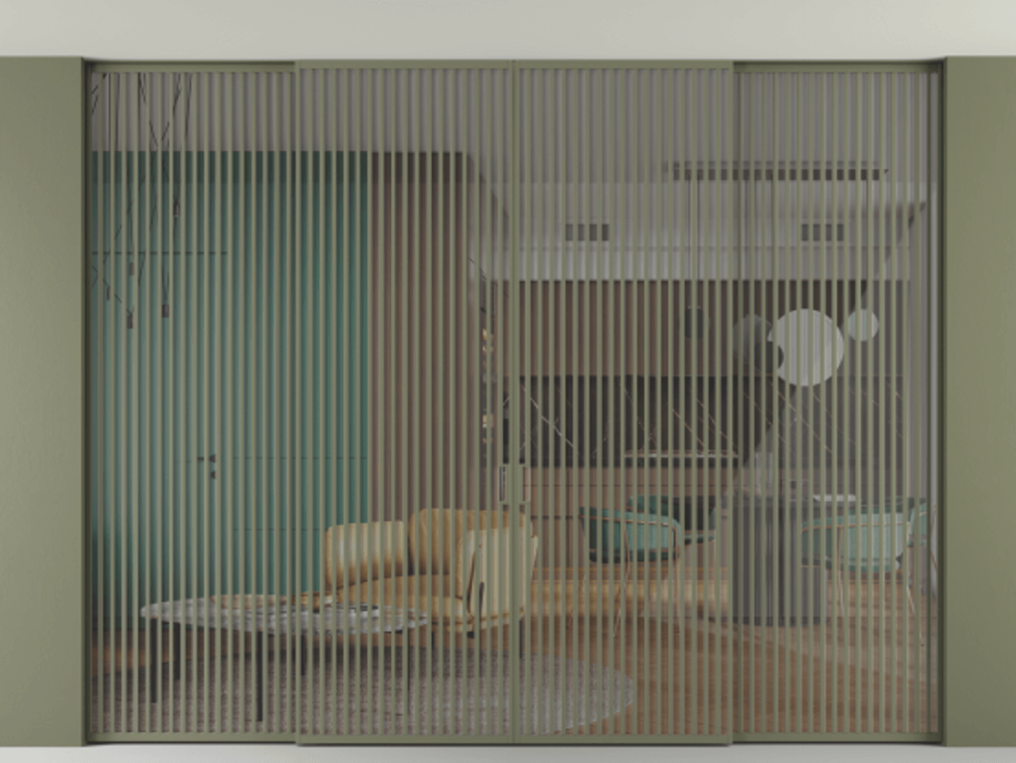 Перегородка Formato внутри проёма скрытое крепление в потолок 4 створки АЛПР 040.06 Алюминий оливковый тёмный Рефлективное прозрачное стекло "Stopsol", калёное. Цена 1084970 ₽ 1. Полотно 4 шт. (800/2100 мм)
2. Комплект установки раздвижной системы
3. Базовый комплект фурнитуры
4.Ручка RONDO. Фабрика дверей Волховец 8 (800) 551 43 19 Перегородка Formato внутри проёма скрытое крепление в потолок 4 створки АЛПР 040.06 Алюминий оливковый тёмный Рефлективное прозрачное стекло "Stopsol", калёное Цена 1084970 ₽ | Volhovec