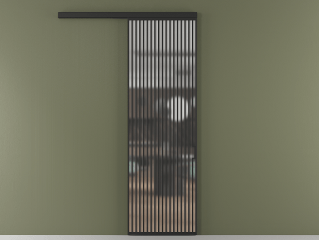 Перегородка Formato вдоль стены одностворчатая АЛПР 040.06 Алюминий Черный Сатинированное стекло "Matelux Crystal Vision", калёное, матовое, каленое 6 мм Цена 226050 ₽  | Volhovec