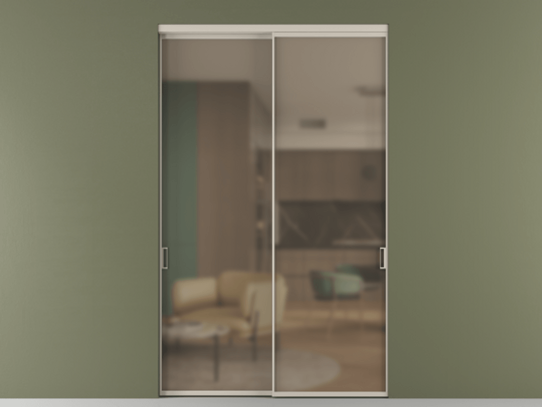 Перегородка Formato внутри проёма двустворчатая АЛПР 040.01 Алюминий светло-бежевый Сатинированное бронзовое стекло, триплекс Цена 205590 ₽  | Volhovec