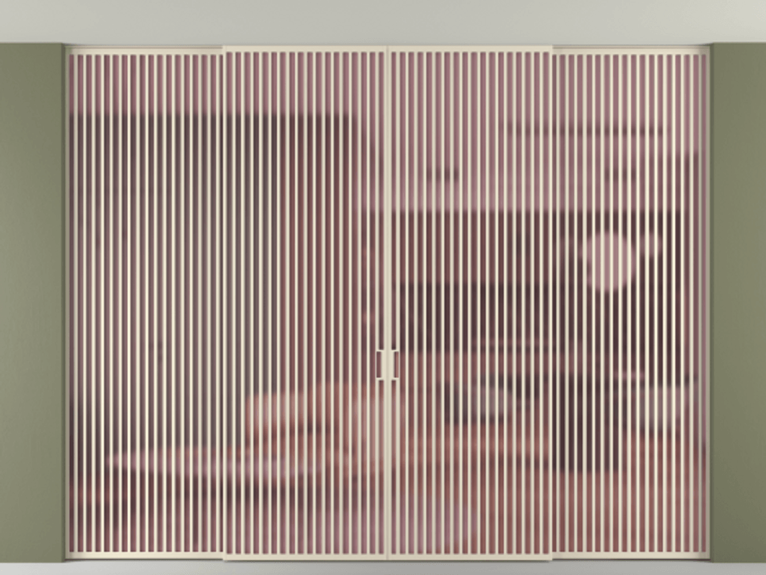 Межкомнатная дверь New Перегородка Formato внутри проёма четырёхстворчатая АЛПР 040.06 Алюминий бежево-серый Сатинированное розовое стекло, триплекс, 6мм Цена 803200  | Volhovec