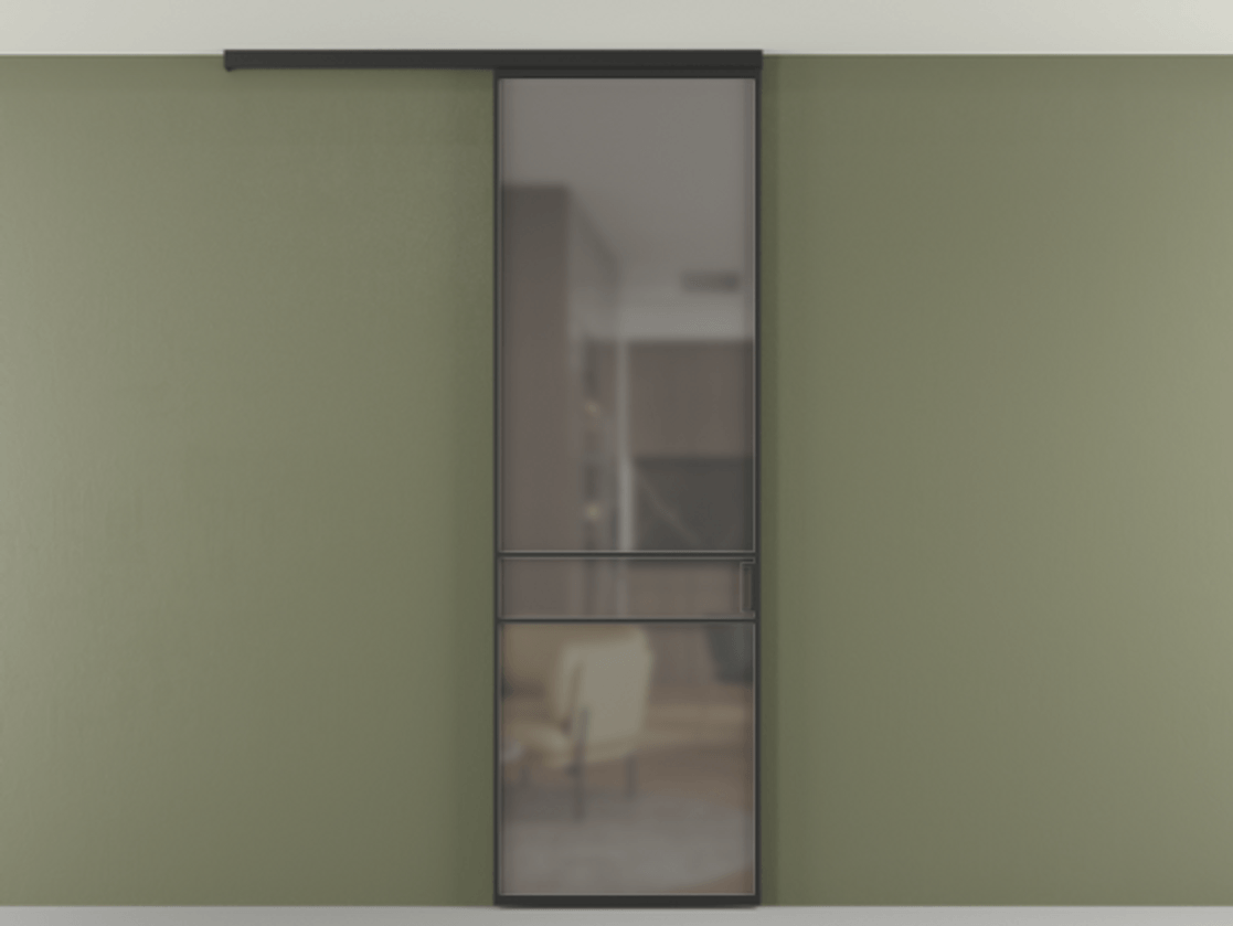 Перегородка Formato вдоль стены на потолок одностворчатая АЛПР 040.02 Алюминий Черный Сатинированное серое стекло, триплекс Цена 116970 ₽ | Volhovec