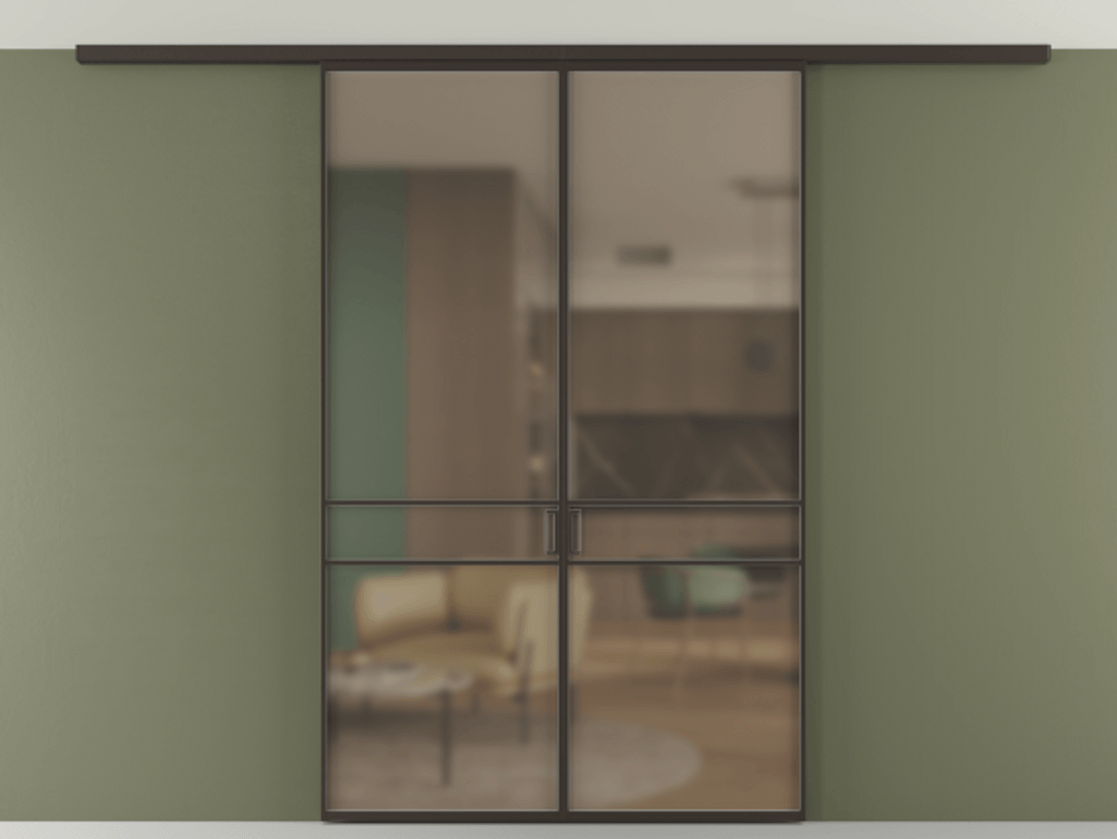 Перегородка Формато вдоль стены на потолок 2 створки АЛПР 040.02 Алюминий антрацит Сатинированное бронзовое стекло, триплекс Цена 233850 ₽ | Volhovec