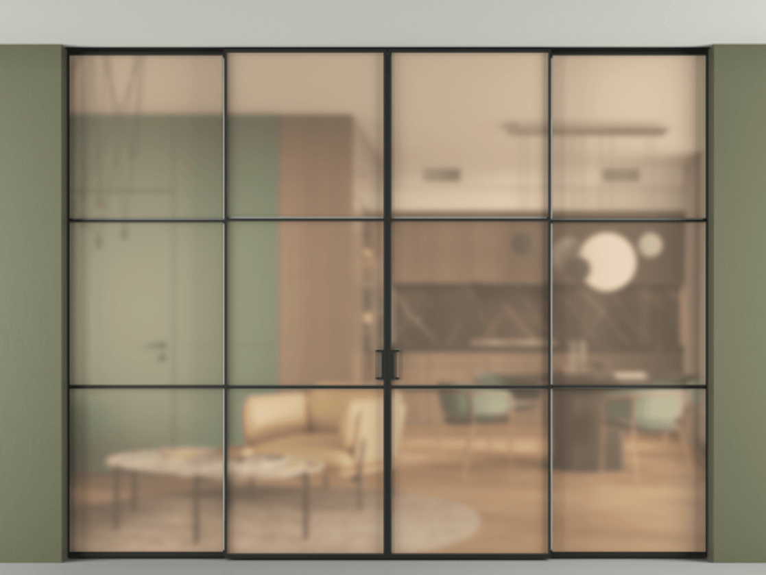 Перегородка Formato внутри проёма четырёхстворчатая со скрытым креплением в потолок АЛПР 040.03 Алюминий Черный Сатинированное оранжевое стекло, триплекс. Скрытый короб ЧЕР Цена 488820 ₽ 1. Полотно 4 шт. (800/2100 мм)
2. Комплект установки раздвижной системы
3. Базовый комплект фурнитуры
4.Ручка RONDO. Фабрика дверей Волховец 8 (800) 551 43 19 Перегородка Formato внутри проёма четырёхстворчатая со скрытым креплением в потолок АЛПР 040.03 Алюминий Черный Сатинированное оранжевое стекло, триплекс Цена 488820 ₽ | Volhovec