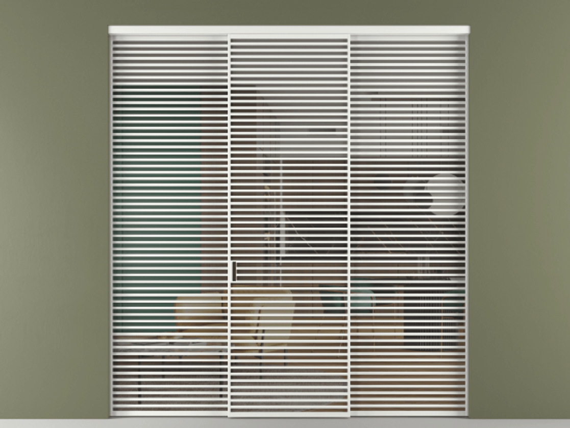 Перегородка Формато внутри проёма 3 створки АЛПР 040.07 Алюминий белоснежный Прозрачное серое стекло, триплекс Цена 580490 ₽ | Volhovec