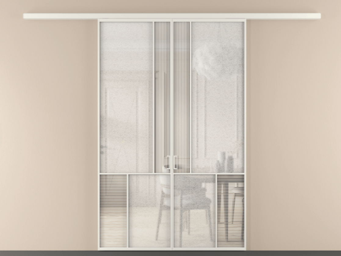 Перегородка Mosaic вдоль стены 2 створки АЛПР 041.20 Алюминий Белый Рифлёное стекло "Дюна", триплекс, 6 мм + Фактурное стекло "Лёд", триплекс. Скрытый короб БЕЛ Цена 297090 ₽ . Фабрика дверей Волховец 8 (800) 551 43 19 Перегородка Mosaic вдоль стены 2 створки АЛПР 041.20 Алюминий Белый Рифлёное стекло "Дюна", триплекс, 6 мм + Фактурное стекло "Лёд", триплекс Цена 297090 ₽ | Volhovec