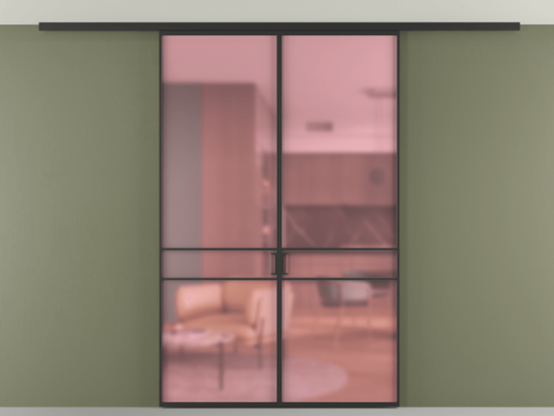 Перегородка Formato вдоль стены на потолок 2 створки АЛПР 040.02 Алюминий Черный Сатинированное розовое стекло, триплекс Цена 215490 ₽ | Volhovec