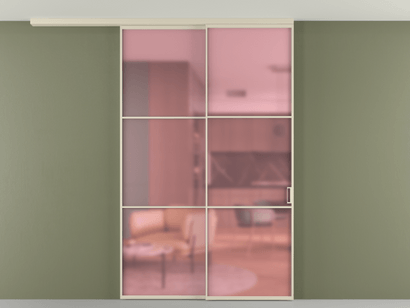 Алюминевая перегородка pv2_2_03_ Алюминий бежево-серый Сатинированное розовое стекло, триплекс, 6мм. Цвет Алюминий бежево-серый. Материал Алюминий в эмали. Коллекция Перегородка Formato вдоль стены на потолок телескопик синхро 2. Картинка.