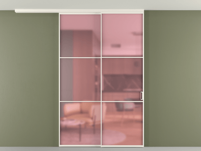 Алюминевая перегородка pv2_2_03_ Алюминий пудровый белый Сатинированное розовое стекло, триплекс, 6мм. Цвет Алюминий пудровый белый. Материал Алюминий в эмали. Коллекция Перегородка Formato вдоль стены на потолок телескопик синхро 2. Картинка.