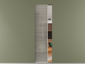 Алюминевая перегородка skr1_07_ Алюминий бежево-серый Серый сатин матовое. Цвет Алюминий бежево-серый. Материал Алюминий в эмали. Коллекция Перегородка Formato скрытый пенал одностворчатая. Картинка.