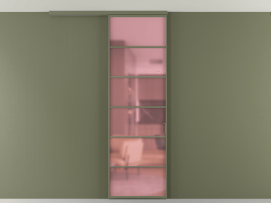 Алюминевая перегородка АЛПР 040.04_АОТ_САТ РОЗ_new. Цвет Алюминий оливковый тёмный. Материал Алюминий в эмали. Коллекция Перегородка Formato вдоль стены на потолок 1 створка. Картинка.