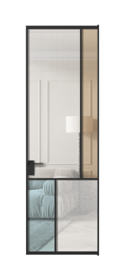 Дверь межкомнатная АЛПЛ041.21 ЧРН 4 стекла. Цвет Алюминий Черный. Материал Алюминий. Коллекция Mosaic. Картинка.